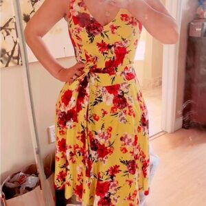 Taylor Yellow and Red Floral Midi Dress